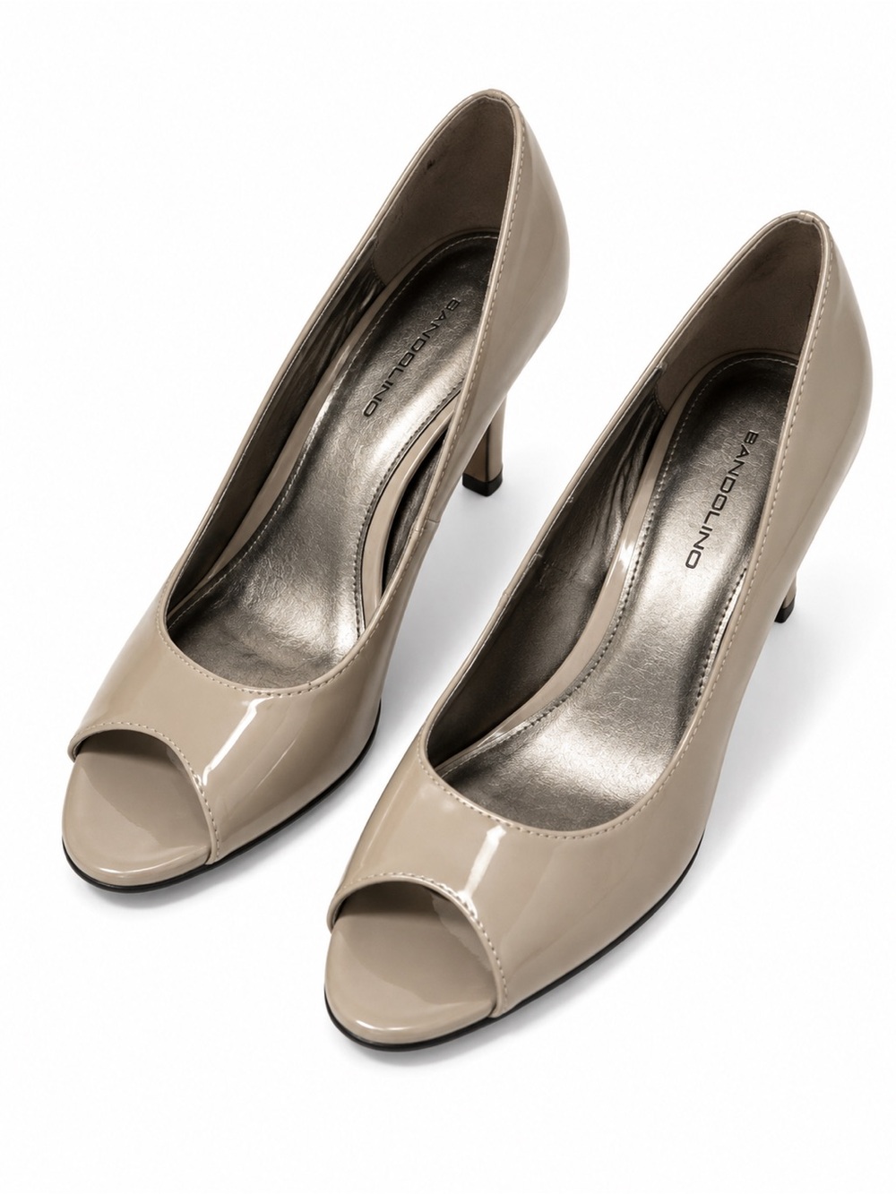 Bandolino Beige Patent Peep-Toe Heel Pumps